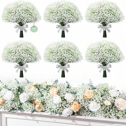 40PCS Starry Sky Simulation Flowers, Loose Starry Sky Simulation Flowers Real Touch Gypsophila White Fake Flowers For Wedding Bouquet Party Floral Arrangement Home Garden Decor