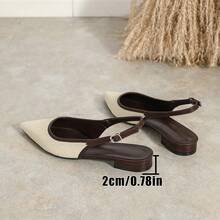 Women's French Style Pointed Toe Woven Patchwork Slingback Sandals With Metal Buckle Adjustable Low Heel Low Vamp Shoes Commuter Vintage Summer Shoes - Beige - View 8
