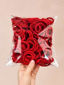 50pcs Fashionable Minimalist Red Hairbands, Soft Hair Scrunchies, Suitable For Girls Daily Wear, New Year Hair Accessories - Red - View 3