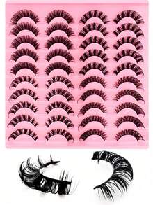 1 Set Mixed False Eyelashes, Russian Strip Lashes, D Curl, Wispy Natural Look, 16mm Fluffy Faux Mink Lashes, Like Eyelash Extensions, Fluffy Cat Eye Look, False Tail Lengthening Eyelash Set - Black - View 10