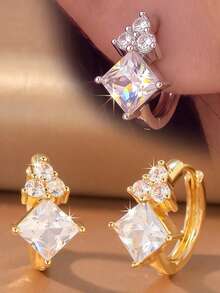 2pcs/Set Luxury Style Women's Earrings Suitable For Daily Commute, Date, Evening Party, Holiday Wear - Square - View 1