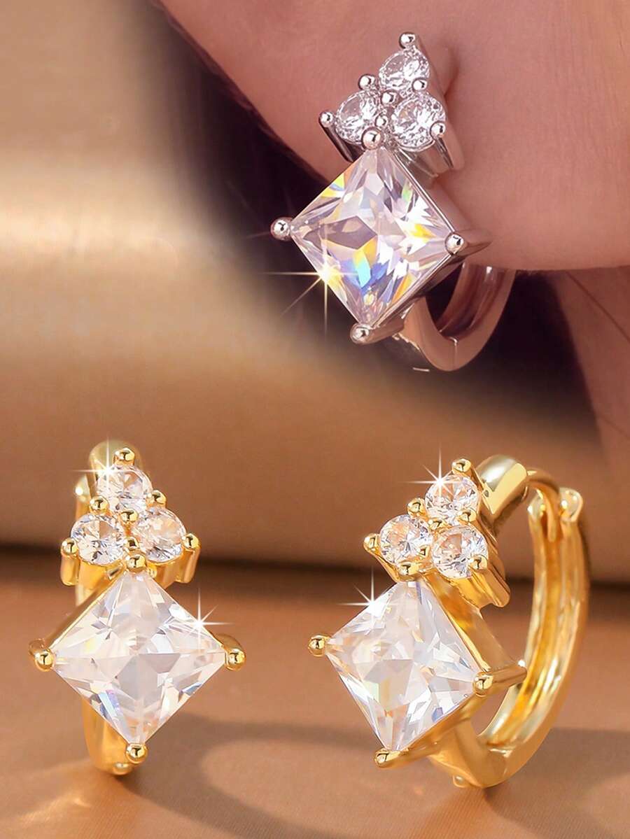 2pcs/Set Luxury Style Women's Earrings Suitable For Daily Commute, Date, Evening Party, Holiday Wear - Square - View 1