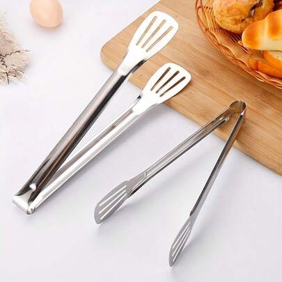 Professional Stainless Steel Food Tongs, Classic V-Shaped Long Tongs With Hollow Oil-Draining Head And Extended Heat-Resistant Handle, Strong Elasticity And Deformation Resistance, Easy To Flip And Grab Cooked Food Ingredients, Suitable For Holiday Family BBQ Parties, All-Season Home Kitchen, Outdoor Camping And Grilling