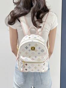 Carit & Koty 1pc Women's Fashion Backpack, PU Leather Material, With Adjustable Shoulder Straps And Multiple Compartments, Suitable For Daily Commute And School - White - View 11