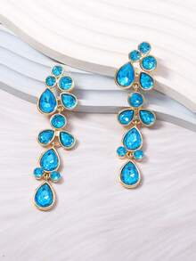1 Pair European & American Vintage Bohemian Alloy Rhinestone Geometric Water Drop Tassel Earrings, Fashion High-End Style - Teardrop Tassel Earrings - View 6