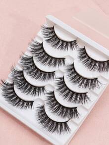 Soft Fluffy Thin Long Full Strip False Eyelashes, 5 Pairs Graduated Length False Eyelashes, Lightweight Flexible Lash Stem, Gentle Reusable, Create Natural Extended Voluminous Eye Makeup Effect - Black - View 2