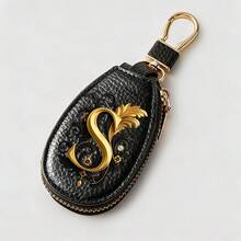 Litchi Pattern Key Bag -Black Gold Letters A-Z Car Key Protection Cover,PU Key Storage Clip,Zipper Bag,Car Key Storage Device,Car Keychain,Unisex Gift - Multicolor - View 35