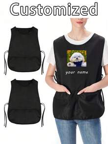 1pc Customized Dust-Proof Apron, Personalized Photo Customized Hairdresser Apron, Customized Kitchen Cooking Apron, 2 Pockets Quick-Dry Apron, Suitable For Home Men And Women, Modern Polyester Oil-Resistant Apron, Quick-Dry, Solid Color, Kitchen And Home Use - Multicolor - View 1