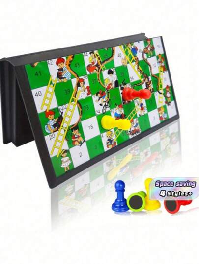 Juego de Serpientes y Escaleras Magnético, Diseño Plegable y Portátil, Ligero y Conveniente, Juego de Viaje, Regalo, Juguete de Entretenimiento Familiar