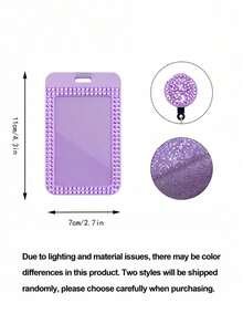 Purple Rhinestone ID Card Holder With Lanyard, ID Card Storage Box, Anti-Lost Lanyard, Student ID Card Holder, Self-Service Restaurant Card Holder - Multicolor - View 10