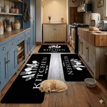 3pcs Non-Slip Kitchen Mat Set, Easy To Clean Durable Floor Mat, Suitable For Kitchen And Hallway, Kitchen Decor And Extension, Halloween Decoration - Black - View 1