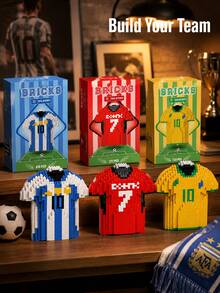 FIFA Football Jersey Building Blocks, 700+Pcs Messi Cristiano Ronaldo Neymar Shirt Model, DIY Sports Collectible Desktop Display Gift For Football Fans, Ages 14+ - Multicolor - View 1