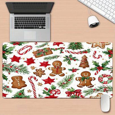 1pc Christmas-Themed Desk Mat Featuring High-Definition Prints Of A Christmas Tree And Gingerbread Man; An Extra-Large, Multifunctional Mat Suitable For Use As A Gaming Mouse Pad (Keyboard And Mouse) Or An Office Desk Mat For Gamers.
