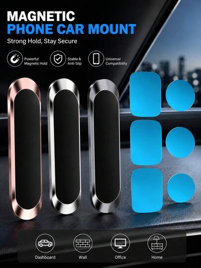 1pc Magnetic Phone Car Mount, Flat Adhesive Car Phone Holder, Dashboard/Wall Phone Mount With Metal Plate, Magnetic Car Phone Holder, Hands-Free, 2026 Labor Day, 2026 Back To School, 2026 College Essentials, Autumn Road Trip, Driver Car Interior Accessories