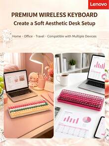 Lenovo Wireless Keyboard, Macaron Multi-Color Gradient Jelly Keyboard, Ergonomic Curved Keycaps, Desktop Keyboard For Office, Dorm, And Home - View 9