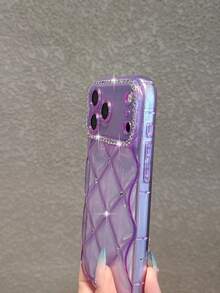 Minimalist Transparent Purple Rhinestone Diamond Lattice Phone Case Compatible With IPhone 18 Pro Max/18 Pro/18/17 Pro Max/17 Pro/16 Pro Max/16/16 Pro/16 Plus/15/15 Pro Max/15 Pro/11/12/13/14 Pro Max/11 Pro/11 Pro Max/12 Pro/12 Pro Max/13 Pro/13 Pro Max/14 Pro/14 Pro Max/Full Coverage Shockproof Soft Shell Creative Personalized - Translucent Purple - View 6