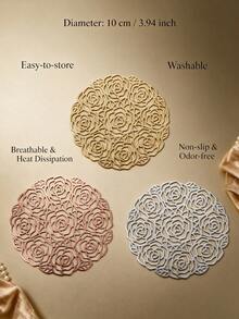 12pcs Gold Hollow PVC Drink Coasters, Washable Table Accessories, Non-Slip Tableware Mats, Breathable And Heat Dissipating, Lightweight And Easy To Store, Suitable For Restaurants, Cafes, Homestays, Perfect For Afternoon Tea, Holidays, Parties, Gatherings, Birthdays, Weddings, Dinner Parties - Multicolor - View 3