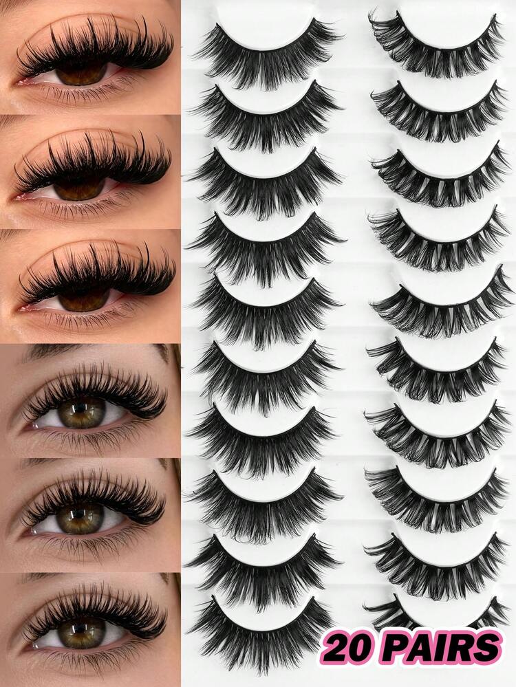 MAANGE 20 Pairs Dense Cartoon Cat Eye False Eyelashes, Mixed 2 Styles Russian Curl, Fine Band Cat Eye Tail Extended Strip Lashes, Natural Eyelashes, Multi-Layer Soft, Suitable For Natural Makeup, Applicable For Dating And Travel, Gift For Women, Eyelashes, False Eyelashes, Strip Lashes - Multicolor - View 5