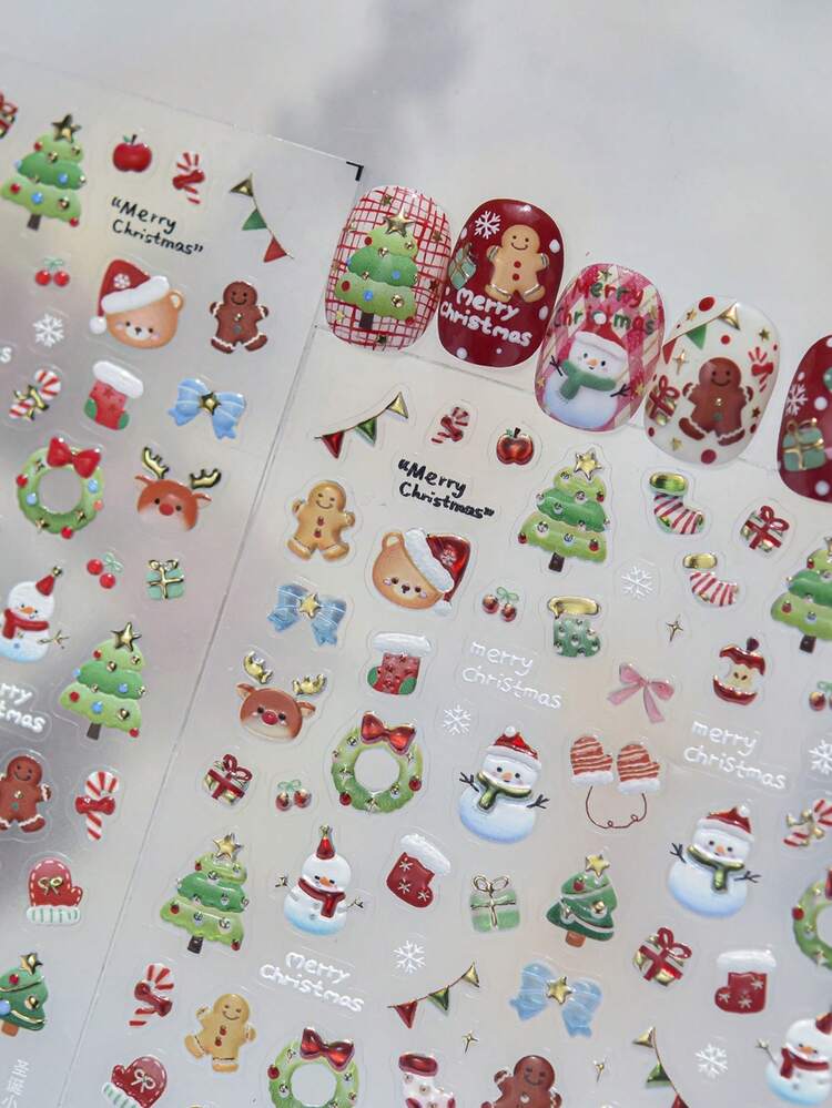 1pc 2026 New 5D Jelly Nail Stickers, Cute Cartoon Christmas Snowman Nail Art Decals, Self-Adhesive Nail Decoration Stickers For DIY - Multicolor - View 4