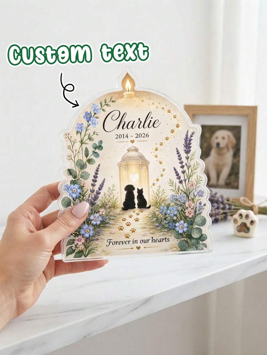 1pc Custom Pet Memorial Desktop,Pet Sympathy Gift Acrylic Keepsake, Personalized Pet Memorial Plaque, Custom Dog Cat Loss Gift, Comfort Lantern Desk Decor,Pet Loss Sympathy Gift,Home Decor - Multicolor - View 1
