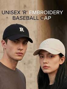 R Letter Embroidered Baseball Cap, All Season, Unisex, Soft Top Deep Crown Slimming Face Versatile Baseball Cap, Suitable For Daily Outings, Commuting, Running, Exercise, Couple Style - Multi-color a - View 2