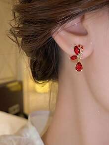1 Pair Luxury Delicate Butterfly Decor Earrings Suitable For Women's Party And Gathering Wear - Golden Yellow + Red - View 2