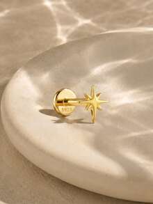 1Pc 925 Sterling Silver Eight-Pointed Star Nose Stud Hypoallergenic Cartilage Body Piercing Jewelry Nose Rings For Women Men Daily Wear & Gifts - Gold - View 2