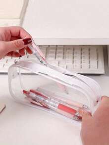 Summer Transparent Pencil Case Set, Transparent Pencil Box With Zipper PVC Waterproof Makeup Storage Bag, Perfect For Summer, Back To School, Teacher's Day, Graduation, Birthday, Hall - Multicolor - View 5