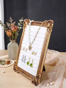 1PC European Carved Frame Style Jewelry Display Stand (Jewelry Not Included), French Luxury Earring & Necklace Display Rack, Vertical Desktop Jewelry Storage Ornament, Baroque Accessory Storage Rack, Ins Style Home Vanity Jewelry Storage Frame, Suitable For Studs, Earrings, Necklaces, Pendants Storage & Display, Birthday, Housewarming, Holiday Gift, Photography Prop - Gold - View 9