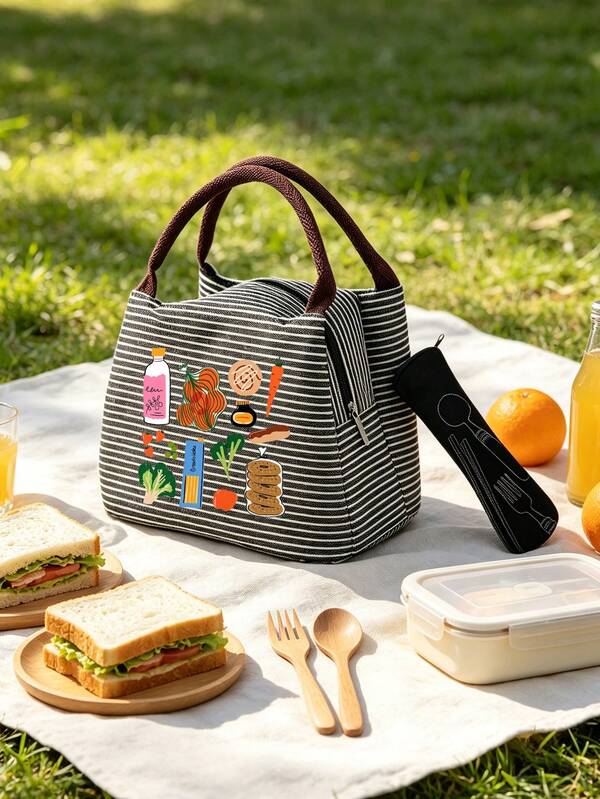 Bolsa de almuerzo con patrón de ilustración de verduras, bolsa térmica, bolsa para cubiertos, bolsa de viaje para picnic, escuela, oficina, trabajo y exteriores, Navidad, Halloween