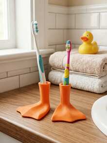 1/2pcs Cute Duck Foot Shaped Bathroom Multi-Function Storage Rack, Toothbrush Holder, Bathroom Home Decor, Suitable For Toothpaste, Kitchen Countertop Storage, Student Graduation Gift, Families With Children, Couples, Back To School Season - Multicolor - View 6