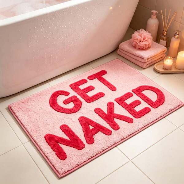 1pc English Jacquard Absorbent Doormat, Home Entrance Mat, Faux Cashmere Foot Mat, Bathroom Absorbent Bath Mat, Soft Fluffy Artificial Cashmere Material, Microfiber Material, Suitable For Bathroom, Kitchen, Entrance, Hallway, Bedside, Living Room, Bedroom, Machine Washable