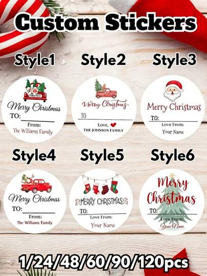 1/24/48/60 Pieces Of Custom Christmas Gift Box Stickers, Customizable Name Self‑Adhesive Label Stickers, Christmas Gift Box Sealing Stickers, Ideal Christmas Gifts For Him/Her, Family And Friends, Unique Holiday Commemorative Gifts