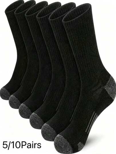 5/10 Pairs Men's Crew Tennis Socks, Antibacterial Odor-Resistant Moisture-Wicking Thick Mesh All-Season Couple Sports Casual Socks