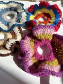 1pc Solid Color Casual Polyester (Polyester) Autumn/Winter New Knit Hair Tie, Mixed Yarn Scrunchie, Color Block Durable Fashionable Ponytail Bun Hair Accessory - Multicolor - View 3
