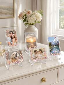 5/10 Sets (Base + Photo Frame) Transparent Acrylic Photo Frame With Transparent Display Base, Floating Photo Frame Display Stand, Suitable For Home Photos, Pet Photos And Landscape Photos, Desktop Home Decor - Multicolor - View 4