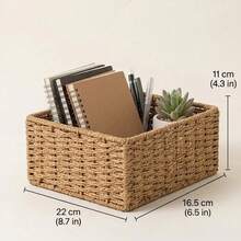 Handwoven Wicker Desktop Storage Box, Bohemian Style Decorative Wicker Storage Basket, Suitable For Bathroom Countertop, Bedroom, Kitchen And Office, Woven Tray, Can Store Cosmetics And Miscellaneous Items - Multicolor - View 10