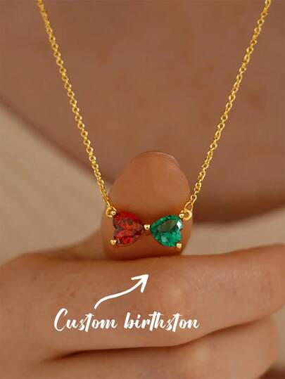 Dây chuyền nơ đá quý cá nhân hóa, dây chuyền 2 đá quý, dây chuyền bà, quà tặng Ngày của Mẹ, quà kỷ niệm ngày cưới, quà tặng cho mẹ