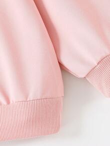 2pcs/Set Girls Outfit, Includes Half-Zip Casual Printed Sweatshirt And Minimalist Wide-Leg Pants, Suitable For Autumn/Winter Holiday/Outing Wear - Pink - View 9