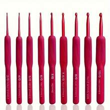 Set 9 buah Jarum Rajut Elegan Warna Merah dengan Pegangan Lembut, Jarum Rajut Ergonomis Aluminium dengan Pegangan Silikon Anti Selip, Mudah Memasukkan Benang Tanpa Tersangkut, Tahan Lama dan Mudah Digunakan, Cocok untuk Proyek Merajut dan Merenda, Alat Rajut, Perlengkapan Kerajinan Benang - Berbagai gaya - View 2