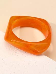 1pc/4pcs Girls Asymmetrical Resin & Metal Spliced Bracelet, Colorblock Square Wide Cuff, Vintage Hand Jewelry - Multicolor - View 6