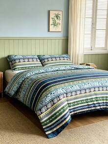 Blissful 3pcs=1pc (With 4-Corner Straps, With Zipper, Without Inner Core) + 2pcs (Matching Pattern Pocket Pillows, Without Inner Core) 100% Polyester Fiber Home Bedding Set, Bohemian Style Pattern, Skin-Friendly And Soft Fabric, Removable And Machine Washable, Full Size, Suitable For Multiple Occasions: Bedroom, Guest Room, Dorm, Travel - Multicolor - View 8