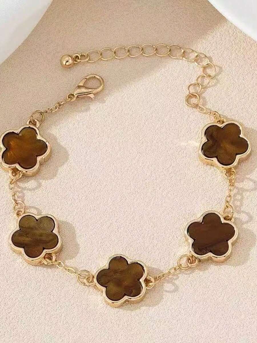 1pc Fashion Minimalist Design Five-Petal Flower New Style Exquisite Classic Women's Bracelet, Suitable For Daily Wear, Best Gift For Friends - Brown - View 1
