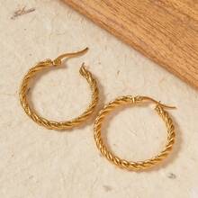1 Pair Minimalist 18K Gold-Plated Twist Gold Wire Texture Sparkling Stainless Steel Earrings For Women Daily Wear - Gold - View 3