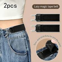 Logo‑Free Adjustable Iron Hook Lazy Belt, Elastic Hook‑Loop Fastening Waist Buckle, No‑Buckle Paste Belt For Men Women, Convenient Elastic Waist Strap For Daily Casual Outfit Pants Accessory - A - View 2