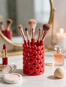 Makeup Brush Holder, Heart-Shaped Cosmetic Storage, Lipstick, Eyeliner, Eyebrow Pencil Storage Tube, Toothbrush Holder, Desktop Decor Fashion Ornament - Suitable For Vanity Decor, Bathroom Decor, Room Decor - Multicolor - View 9