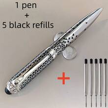 6pcs Premium Neutral Metal Retractable Ballpoint Pens, 3-Color Textured Office Writing Pens, Signature Pens, Perfect For Gifts And Business (1 Pen + 5 Refills) - Sets - View 8