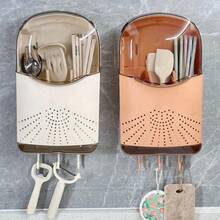 No-Drill Wall-Mounted Kitchen Utensil Rack, Chopstick Holder, Knife Rack, Spoon & Spatula Storage Box, Large Capacity, Draining & Dust-Proof - Multicolor - View 4