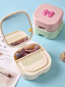 Bow Makeup Mirror Jewelry Storage Box, Plastic Drawer-Style Multi-Layer Cosmetic Mirror, Foldable Convenient Small Mirror Box, Foldable Covered Storage Box, Lightweight Dustproof, High Definition Mirror Surface, Smooth Sliding Drawers, Dressing Table Layered Compartments For Necklaces Rings Hair Clips, Fits Flat Inside Travel Suitcase With Lid Closed, Suitable For Women, College Students, Office Workers, Perfect Gift Between Friends, Protective Souvenir, Birthday Gift - Multicolor - View 9