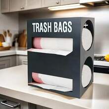 [Modern Wooden Storage Box] Double-Layer Large Wooden Trash Bag Storage Box, Modern Wall-Mounted Kitchen Storage Solution, Suitable For Trash Bags, Tissue Boxes And More - Ideal For Home And Bathroom Use - Multicolor - View 1